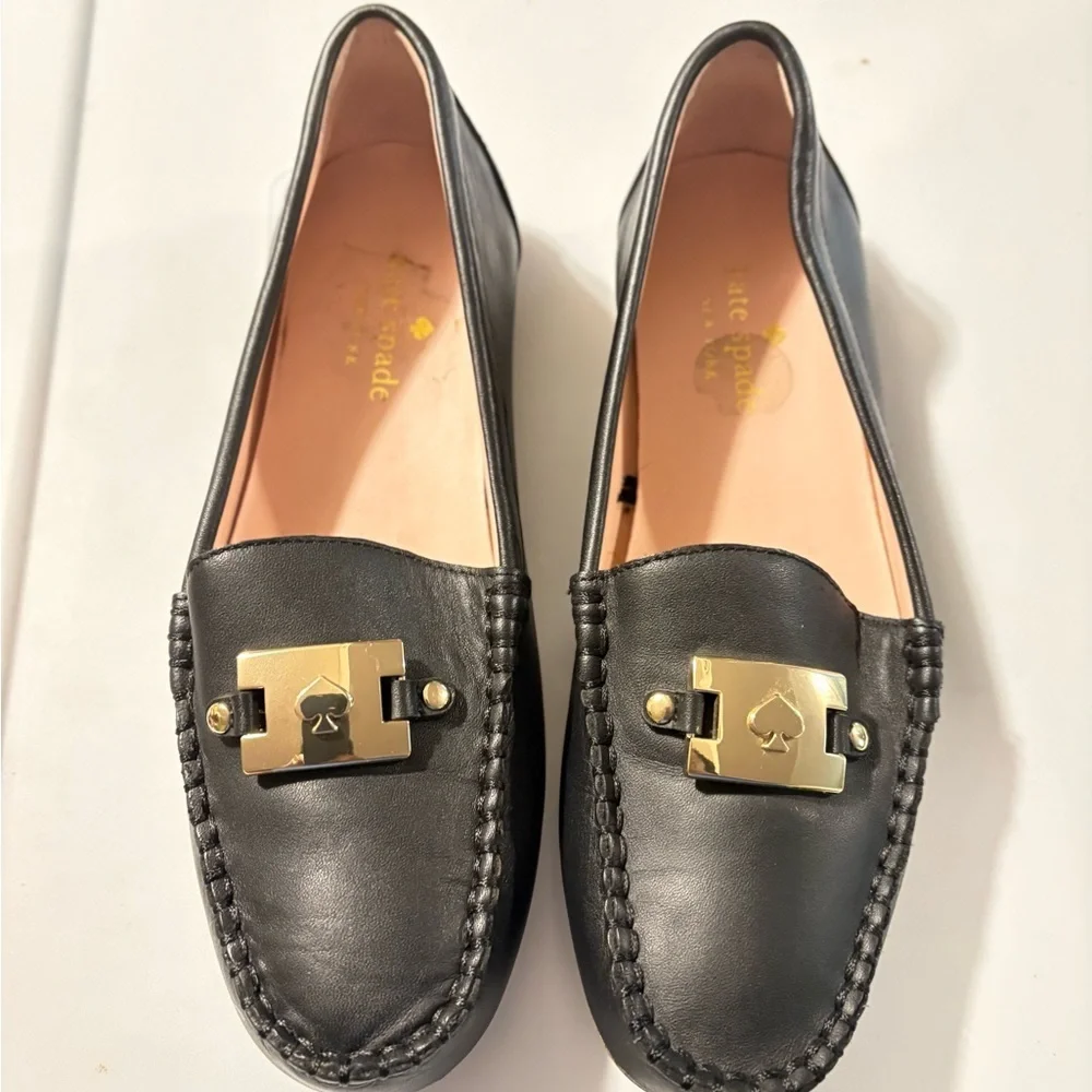 Kate Spade New York Black Carmen Loafers With Gold Design-Sz 6/36.5
